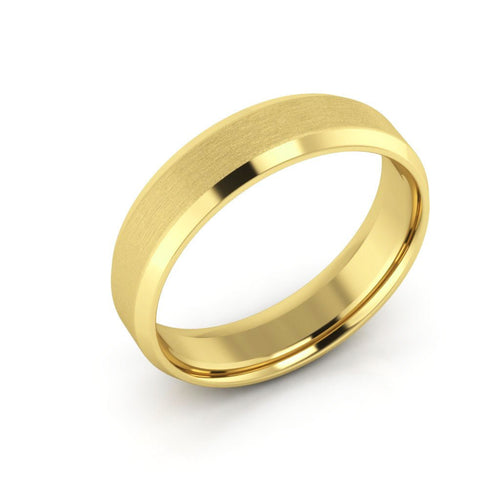 14K Yellow Gold 5mm beveled edge satin center comfort fit wedding band - DELLAFORA