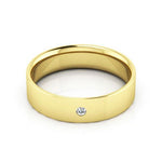 14K Yellow Gold 5mm flat comfort fit diamond wedding band - DELLAFORA