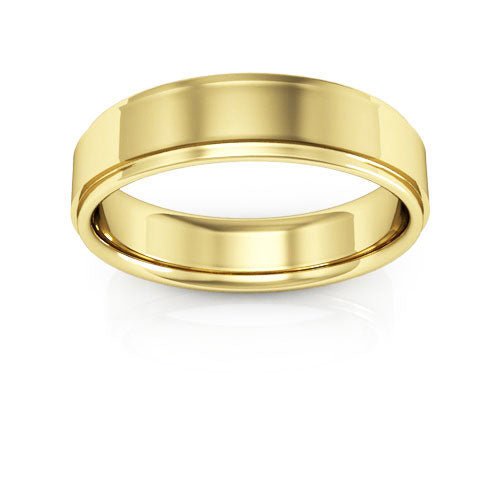 14K Yellow Gold 5mm flat edge design comfort fit wedding band - DELLAFORA