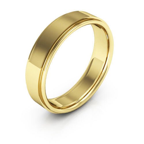 14K Yellow Gold 5mm flat edge design comfort fit wedding band - DELLAFORA