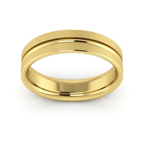 14K Yellow Gold 5mm grooved design brushed comfort fit wedding band - DELLAFORA