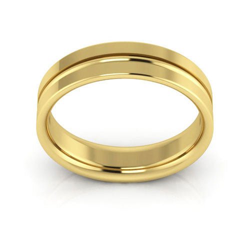 14K Yellow Gold 5mm grooved design comfort fit wedding band - DELLAFORA