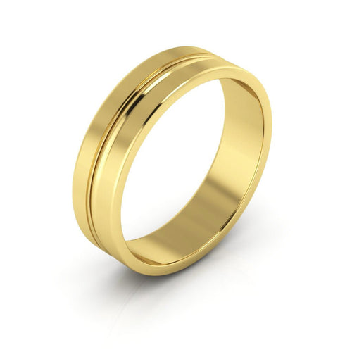 14K Yellow Gold 5mm grooved design wedding band - DELLAFORA