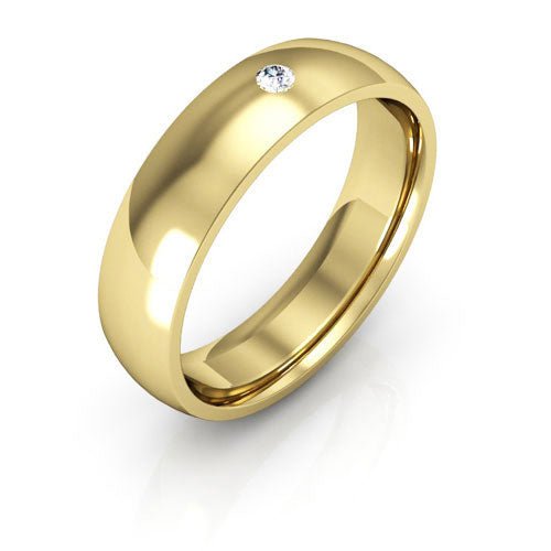 14K Yellow Gold 5mm half round comfort fit diamond wedding band - DELLAFORA