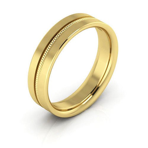 14K Yellow Gold 5mm milgrain grooved design comfort fit wedding band - DELLAFORA