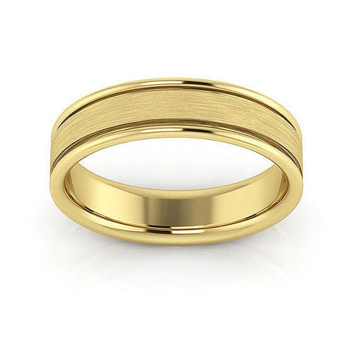 14K Yellow Gold 5mm raised edge design brushed center comfort fit wedding band - DELLAFORA