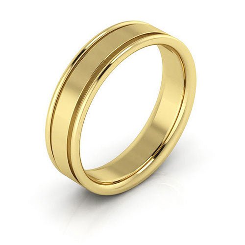 14K Yellow Gold 5mm raised edge design comfort fit wedding band - DELLAFORA