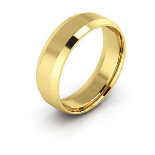 14K Yellow Gold 6mm beveled edge comfort fit wedding band - DELLAFORA