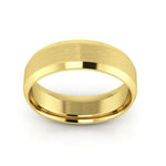 14K Yellow Gold 6mm beveled edge satin center comfort fit wedding band - DELLAFORA