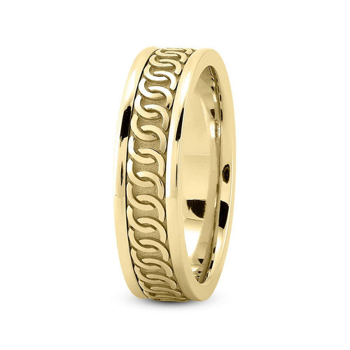 14K Yellow Gold 6mm fancy design comfort fit wedding band with chain design - DELLAFORA