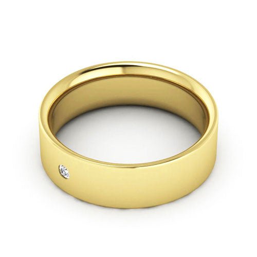 14K Yellow Gold 6mm flat comfort fit diamond wedding band - DELLAFORA