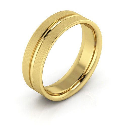 14K Yellow Gold 6mm grooved design brushed comfort fit wedding band - DELLAFORA