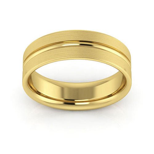 14K Yellow Gold 6mm grooved design brushed comfort fit wedding band - DELLAFORA