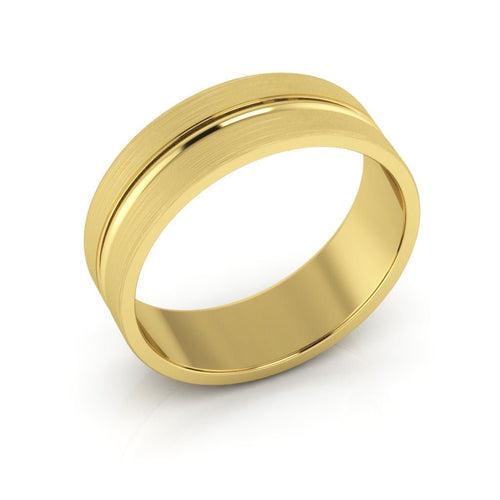 14K Yellow Gold 6mm grooved design brushed wedding band - DELLAFORA