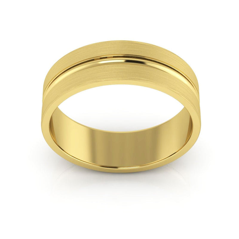 14K Yellow Gold 6mm grooved design brushed wedding band - DELLAFORA