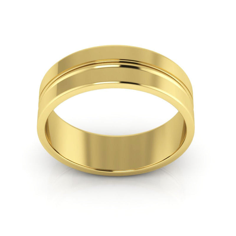 14K Yellow Gold 6mm grooved design wedding band - DELLAFORA