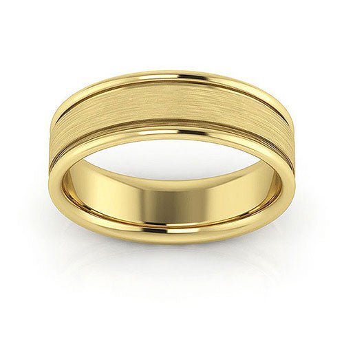 14K Yellow Gold 6mm raised edge design brushed center comfort fit wedding band - DELLAFORA