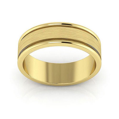 14K Yellow Gold 6mm raised edge design brushed center wedding band - DELLAFORA