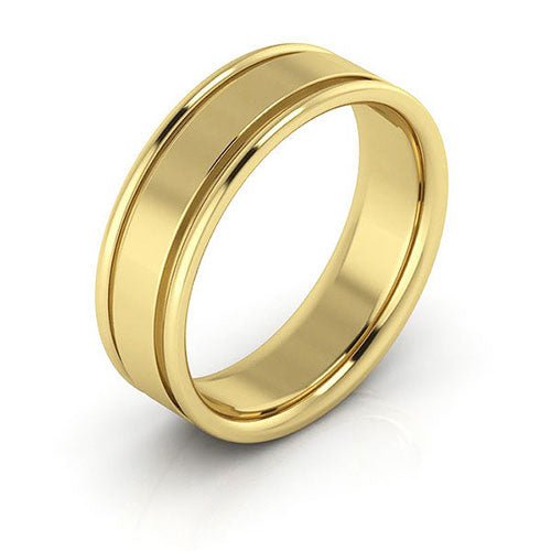 14K Yellow Gold 6mm raised edge design comfort fit wedding band - DELLAFORA