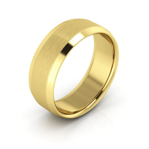 14K Yellow Gold 7mm beveled edge satin center comfort fit wedding band - DELLAFORA