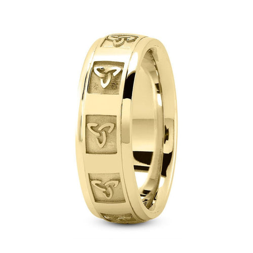 14K Yellow Gold 7mm fancy design comfort fit wedding band with celtic and retangular frame design - DELLAFORA