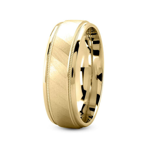 14K Yellow Gold 7mm fancy design comfort fit wedding band with diagonal pattern and milgrain design - DELLAFORA