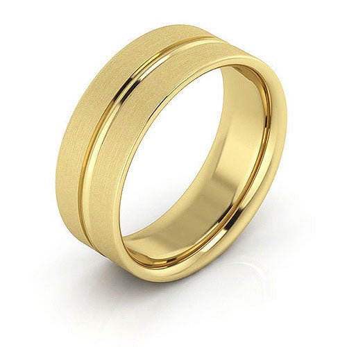 14K Yellow Gold 7mm grooved design brushed comfort fit wedding band - DELLAFORA