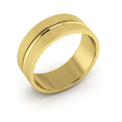 14K Yellow Gold 7mm grooved design brushed wedding band - DELLAFORA