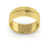 14K Yellow Gold 7mm grooved design brushed wedding band - DELLAFORA