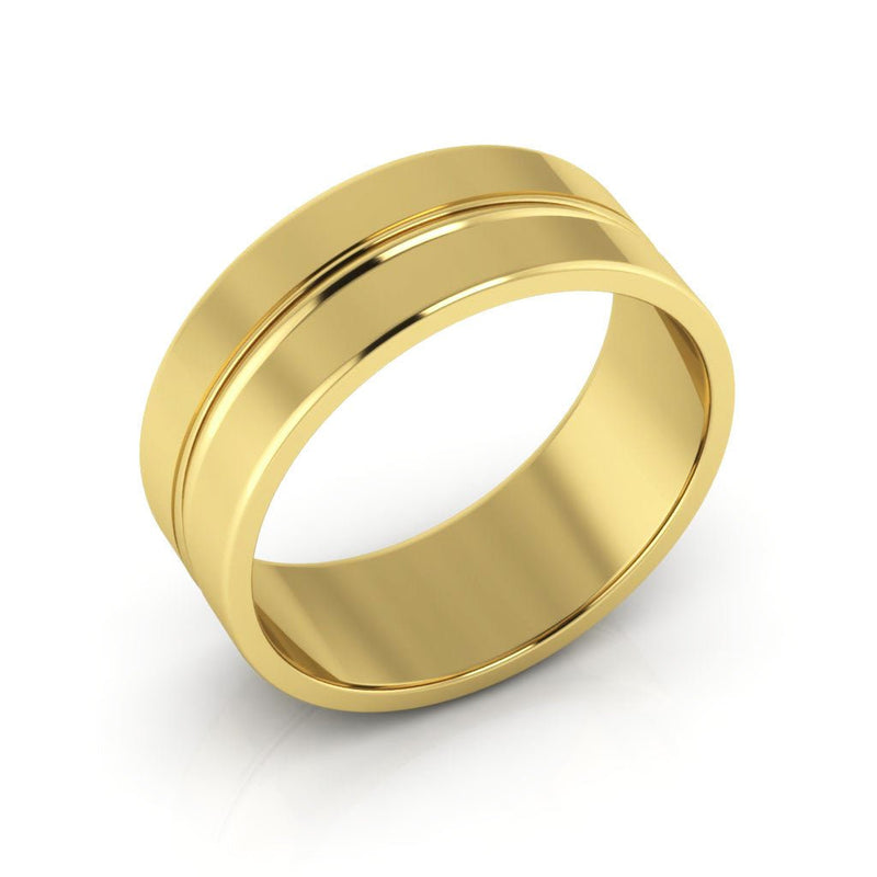 14K Yellow Gold 7mm grooved design wedding band - DELLAFORA