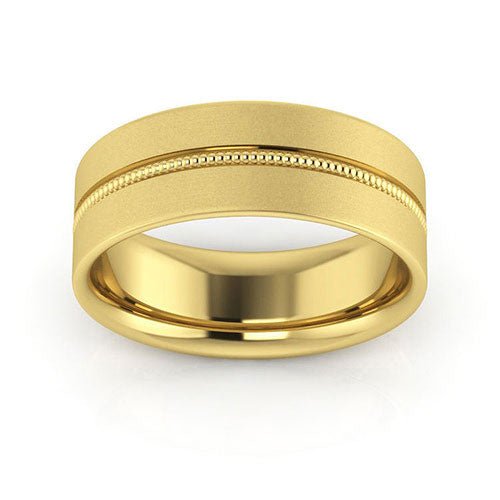 14K Yellow Gold 7mm milgrain grooved design brushed comfort fit wedding band - DELLAFORA