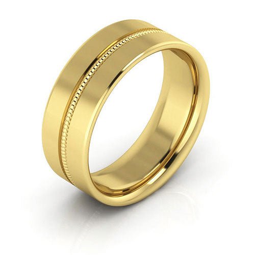 14K Yellow Gold 7mm milgrain grooved design comfort fit wedding band - DELLAFORA