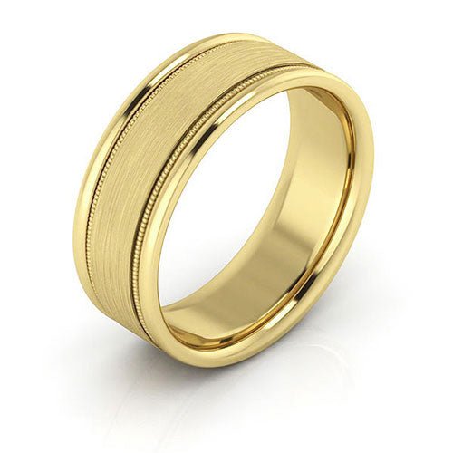 14K Yellow Gold 7mm milgrain raised edge design brushed center comfort fit wedding band - DELLAFORA