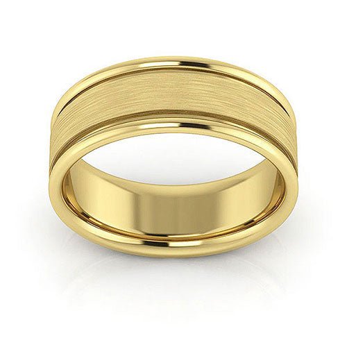 14K Yellow Gold 7mm raised edge design brushed center comfort fit wedding band - DELLAFORA