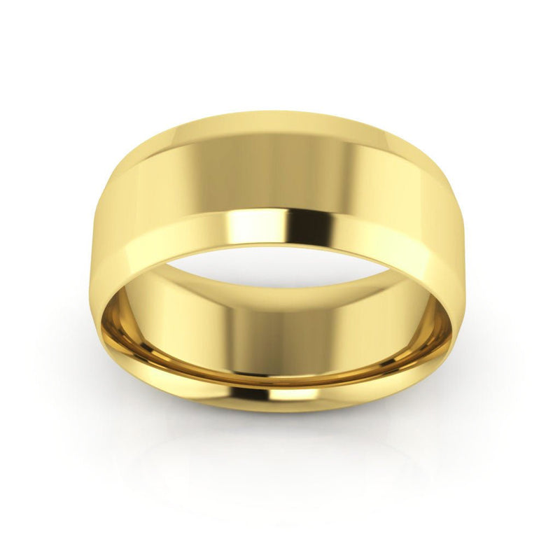 14K Yellow Gold 8mm beveled edge comfort fit wedding band - DELLAFORA