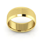 14K Yellow Gold 8mm beveled edge satin center comfort fit wedding band - DELLAFORA
