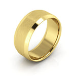 14K Yellow Gold 8mm beveled edge satin center comfort fit wedding band - DELLAFORA