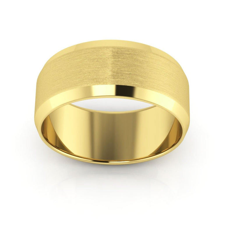 14K Yellow Gold 8mm beveled edge satin center wedding band - DELLAFORA