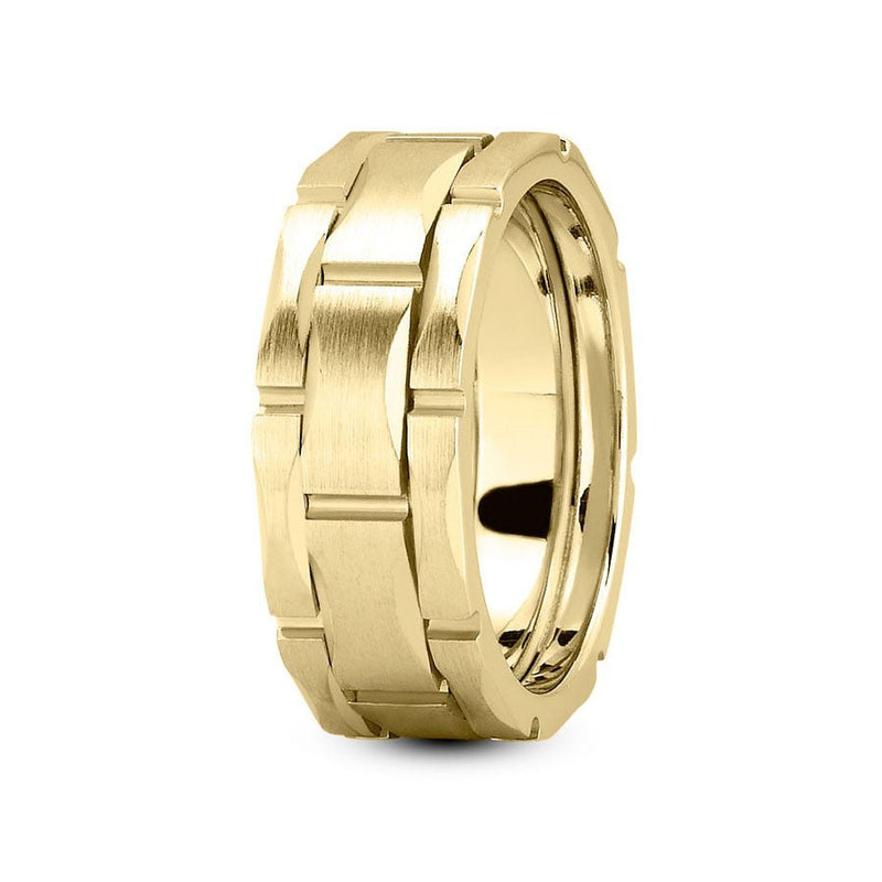 14K Yellow Gold 8mm fancy design comfort fit wedding band with link design - DELLAFORA