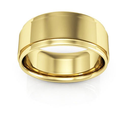 14K Yellow Gold 8mm flat edge design comfort fit wedding band - DELLAFORA