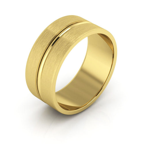14K Yellow Gold 8mm grooved design brushed wedding band - DELLAFORA