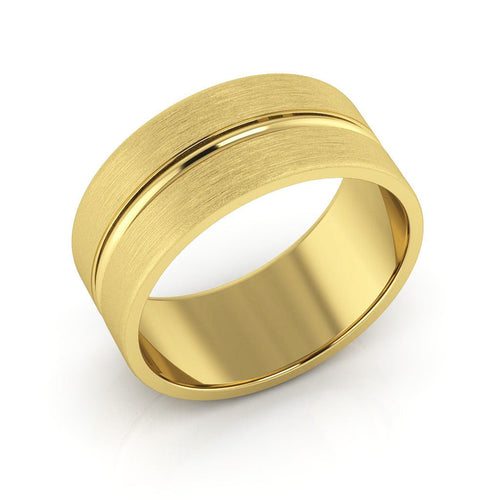 14K Yellow Gold 8mm grooved design brushed wedding band - DELLAFORA