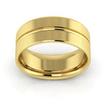 14K Yellow Gold 8mm grooved design comfort fit wedding band - DELLAFORA