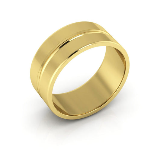 14K Yellow Gold 8mm grooved design wedding band - DELLAFORA