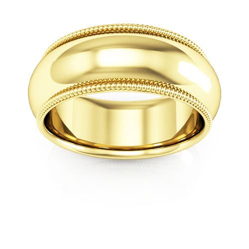 14K Yellow Gold 8mm milgrain comfort fit wedding band - DELLAFORA