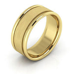 14K Yellow Gold 8mm raised edge design brushed center comfort fit wedding band - DELLAFORA
