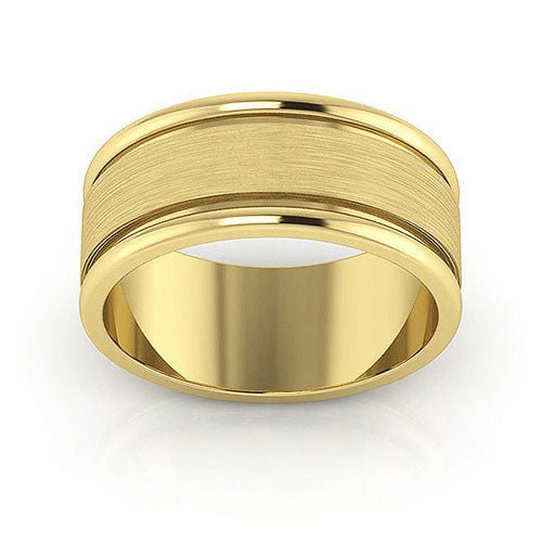 14K Yellow Gold 8mm raised edge design brushed center wedding band - DELLAFORA