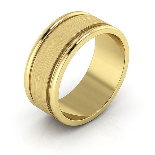14K Yellow Gold 8mm raised edge design brushed center wedding band - DELLAFORA