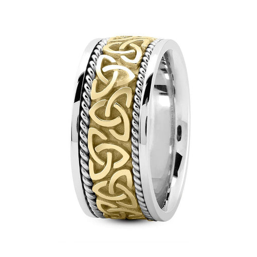 18K Two Tone Gold (Yellow Center) 10mm fancy design comfort fit wedding band with celtic center and side rope design - DELLAFORA