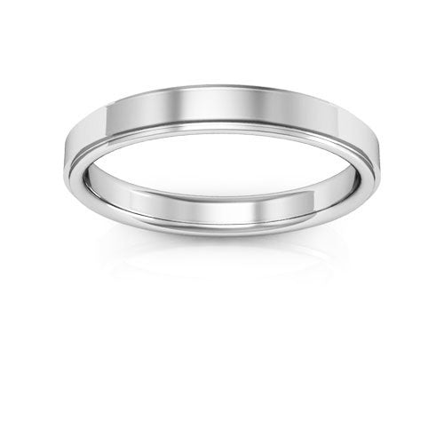 18K White Gold 3mm flat edge design comfort fit wedding band - DELLAFORA
